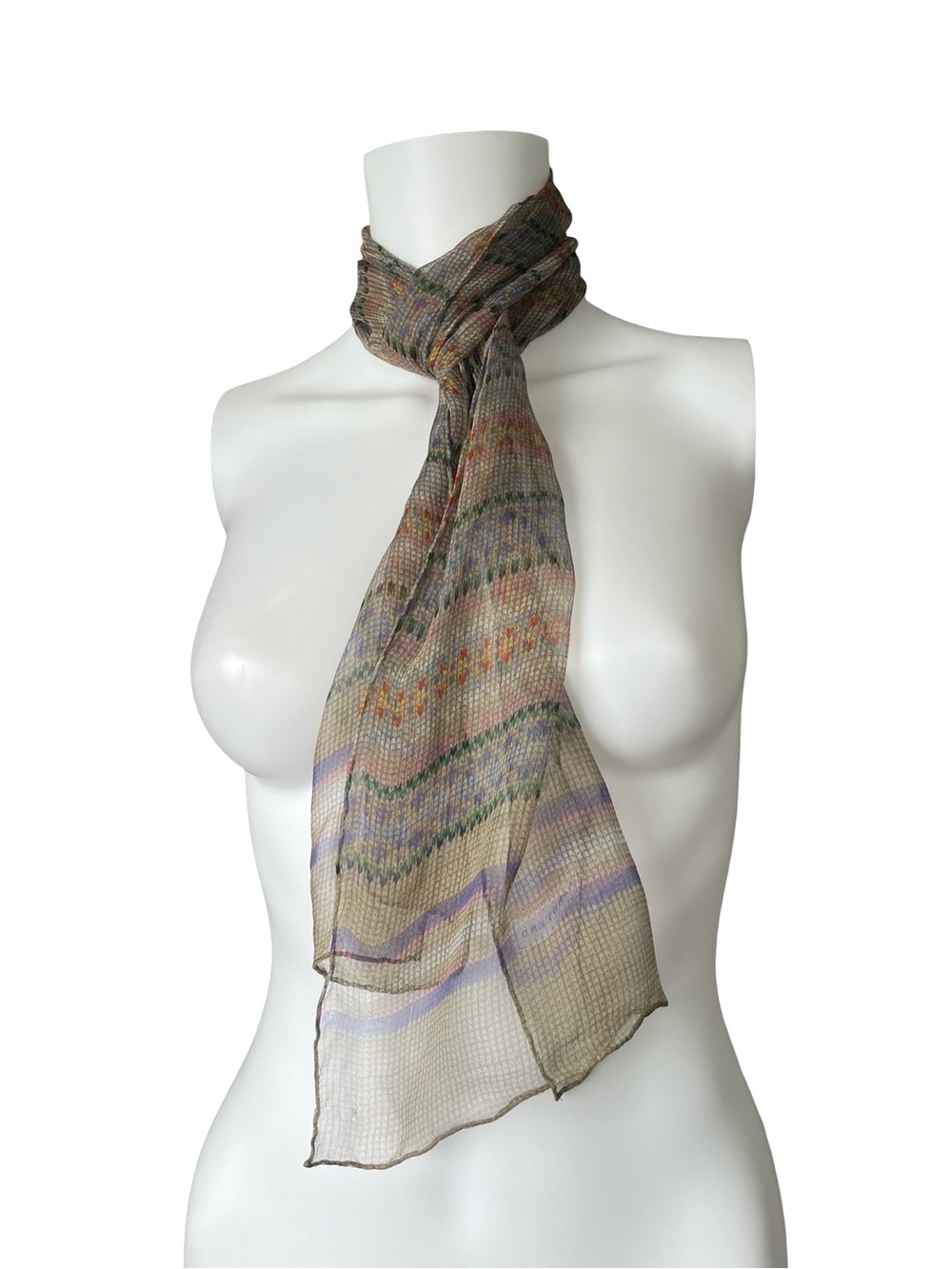 Lands End Sheer Silk Feel Scarf Knit Print Lightweight Cottagecore